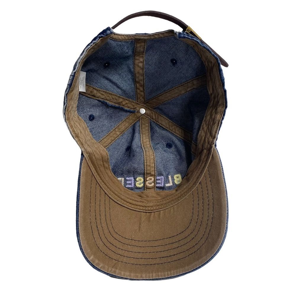 Blessed Ball Cap Pastel Rainbow Acid Wash Denim Look Blue Adjustable Strapback - Picture 10 of 15